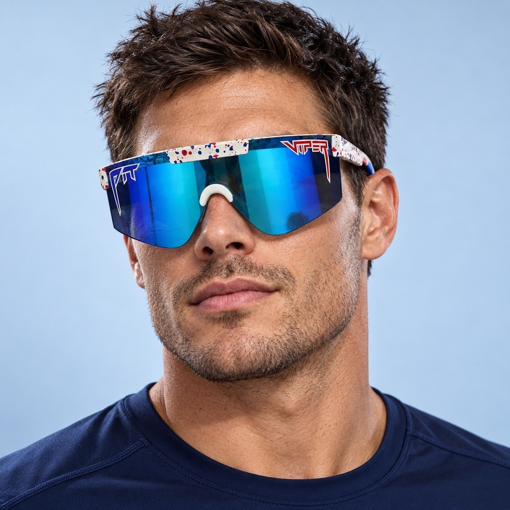 Pit Viper 2000 Sunglasses Men OS White Red Blue Splatter New Sport Wrap Shield
